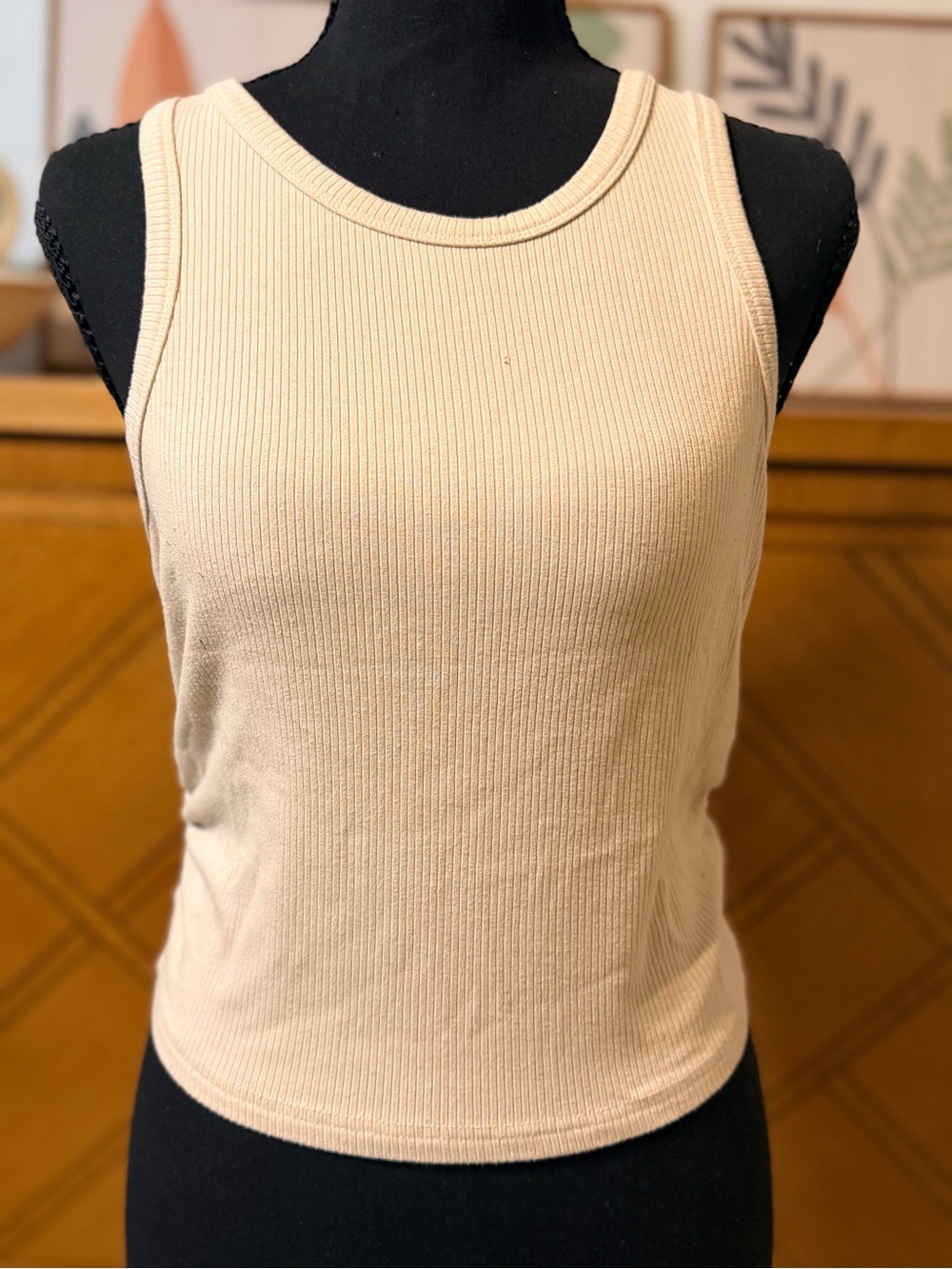 SHEIN Cream Ribbed Scoop Neck Tank